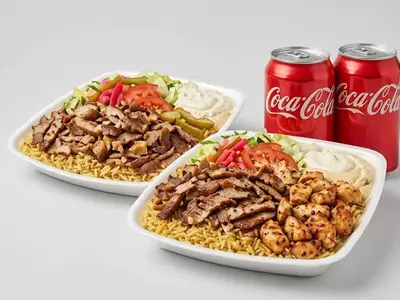 Trio #11 — 2 plates Shish Taouk, Shawarma or Gyros + 2 drinks