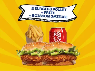 Trio #4 — 2 burgers chicken + fries + soft drink