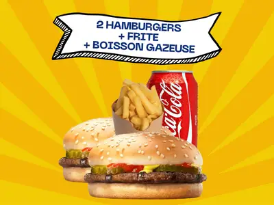 Trio #1 — 2 hamburgers + fries + soft drink